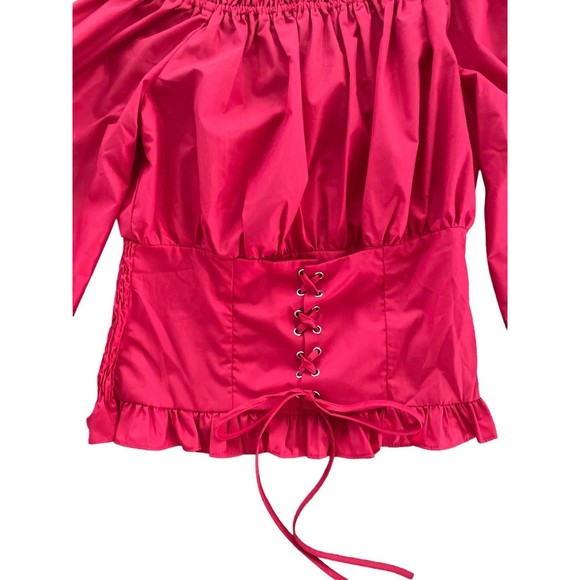 Scarlet Darkness Renaissance Corset Style Full Sleeve Ruffled Neck Red Top M - Picture 3 of 9